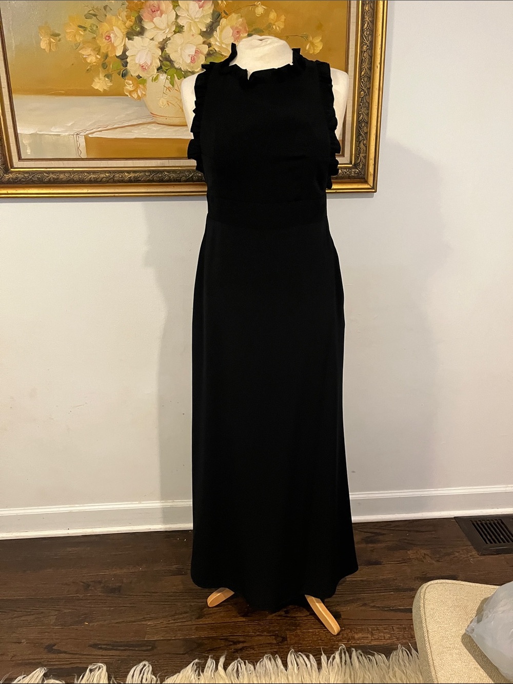 Jill Stuart Black Sleeveless Ruffle-Trim Maxi Dress